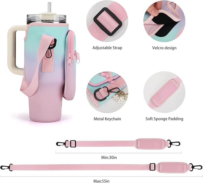 Water Bottle Carrier Bag for Stanley 40/30 oz Tumbler with Phone Pocket Neoprene Water Bottle Holder with Shoulder & Handheld Strap Stanley Cup Accessories