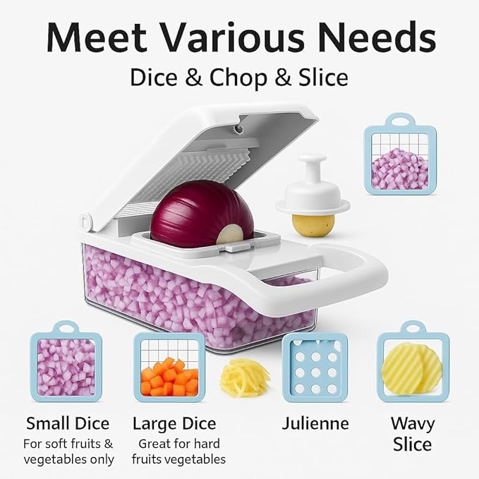 16 in 1 Vegetable Chopper, Mandoline Slicer and Food Processor - Kitchen Essentials for Effortless Food Prep - Includes Salad Spinner, Cheese Grater, Onion Chopper, French Fry Cutter (Sky Blue)