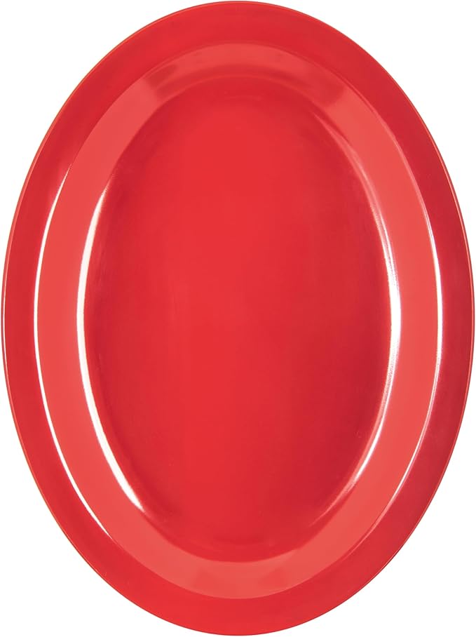 Carlisle FoodService Products Kingline Plastic Oval Platter Oval Tray for Home and Restaurant, Melamine, 12 x 9 Inches, Red