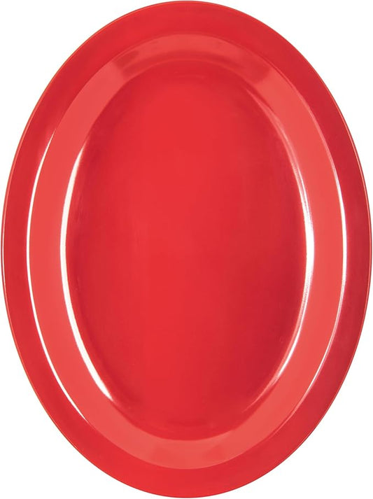 Carlisle FoodService Products Kingline Plastic Oval Platter Oval Tray for Home and Restaurant, Melamine, 12 x 9 Inches, Red