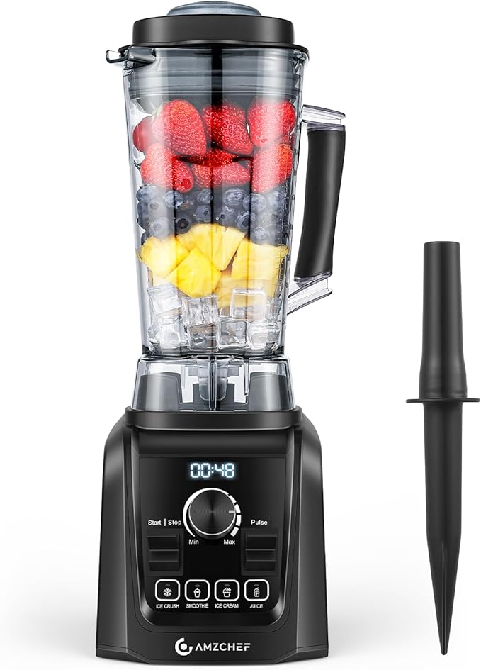 AMZCHEF Professional Blenders for Kitchen, 1800 W Smoothie Blender with Infinitely Variable Speed and 5 Functions, 68 oz Blender for Smoothies, Puree, Ice Crush, Ice Cream, Soup, Juice, Black
