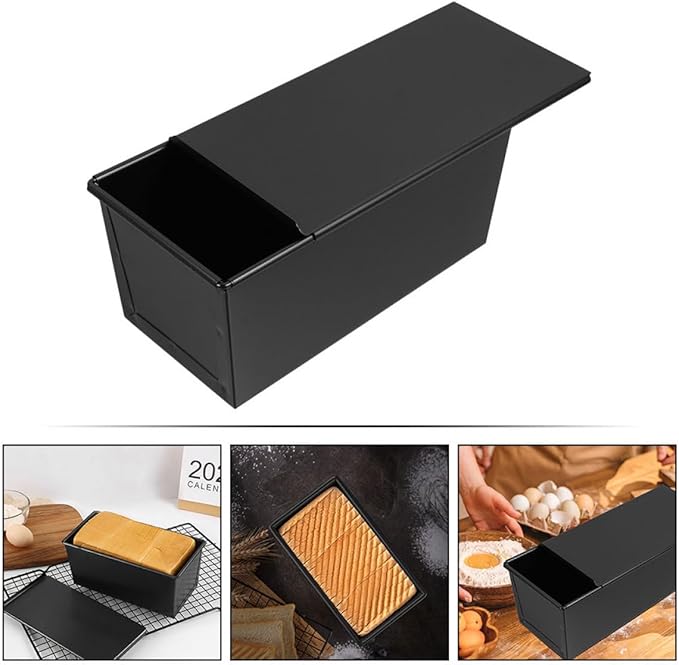 LALADEFIEE Non-stick Bread Loaf Pan with Sliding Cover 500g Toast Mold Small Baking Pan for Homemade Bread Baking Supplies