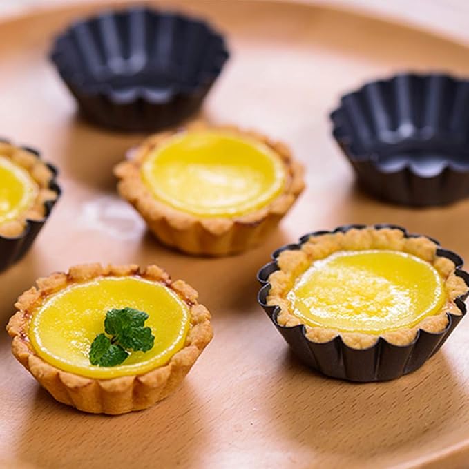 Amytalk 12 Packs Egg Tart Mold, Size 2.6 x 0.9inch, Cupcake Cake Muffin Mold Tin Pan Baking Tool, Carbon Steel