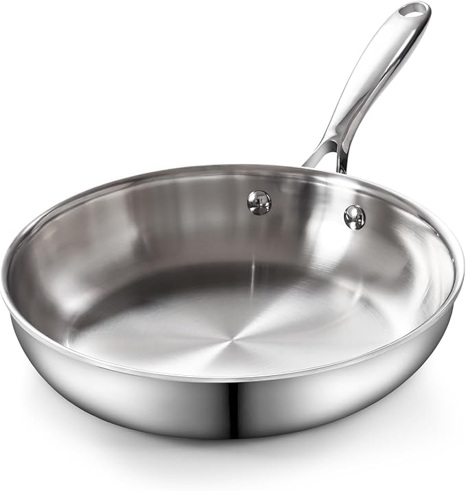 Cooks Standard Stainless Steel Frying Pan with Lid, 12-Inch Multi-Ply Clad Wok Stir Fry Pan, Kitchen Skillet, Silver