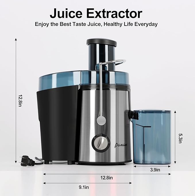 Panana Juicer Centrifugal Juicer Machine, Juicer with 1000W Motor, Dual Speed Juice Maker for Fruit, Vegetables, Exlarge 3" Feed Chute, BPA-Free