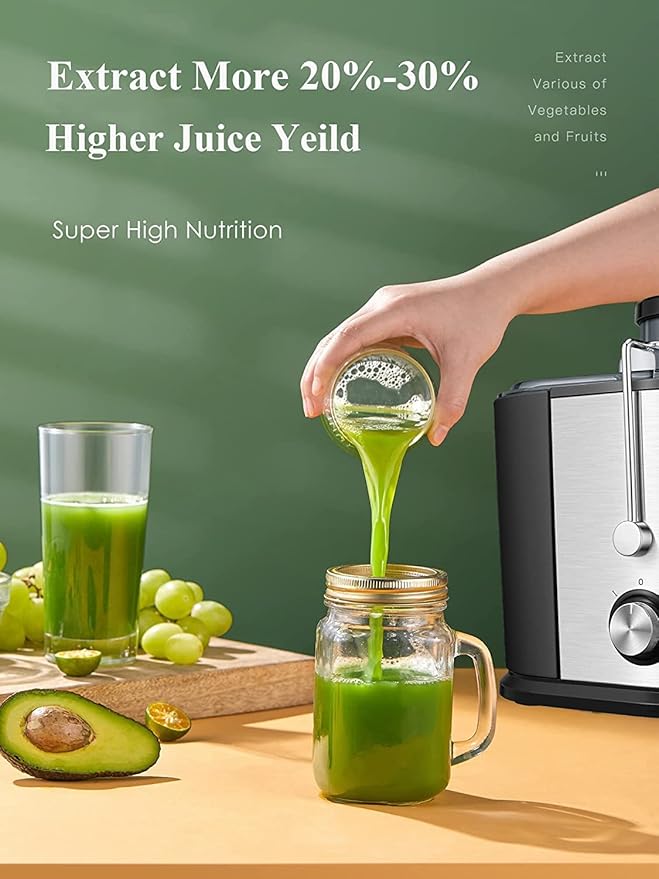 Juilist Juicer Machines with Anti-drip & Anti-slip Function, Centrifugal Juicer Whole Fruit and Vegetable with 3-inch Wide Food Chute, 2 Speeds, Recipe Included, Easy to Clean