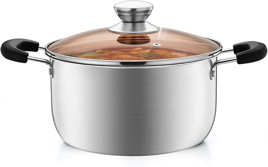 P&P CHEF 4 Qt Stockpot with Lid, Stainless Steel Cooking Stock Pot for Soup, Heat-Proof Double Handles with Visible Lid, Dishwasher Safe & Healthy, 1-Ply Metal