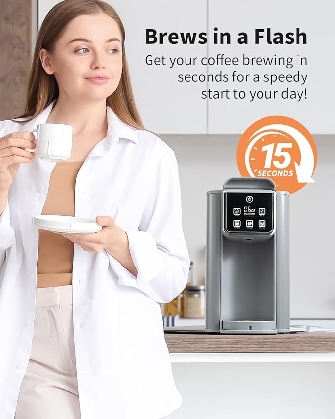KIDISLE Hot & Iced Coffee Maker with Bold Setting, Single Serve Coffee Maker for K Cup and Grounds, 6-14 Oz Brew Sizes, 50 Oz Removable Water Tank, One Cup Coffee Machine with Reusable Filter, Grey