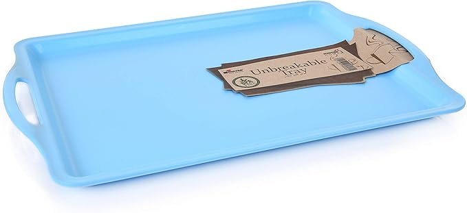 Mintra Home Unbreakable Plastic Rectangular Serving Tray - Assorted 6PK - Platter with Handle, 14 Inch, Heavy Duty, Large Capacity, Kitchen, Wedding, Restaurant, Indoor, Outdoor, Picnic Camping