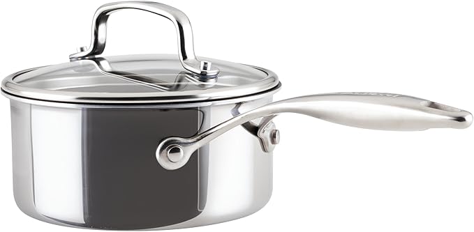 Circulon C1 Series Clad Stainless Steel with ScratchDefense Technology Cookware Nonstick Induction Saucepan with Lid, Metal Utensil Safe, 1.5 Quart - Polished Stainless Steel