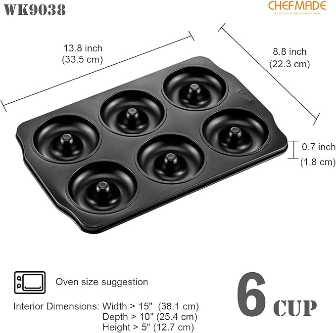 CHEFMADE Donut Pan, Nonstick 6 Cavity Ring Doughnut Pan for Baking, Set of 2