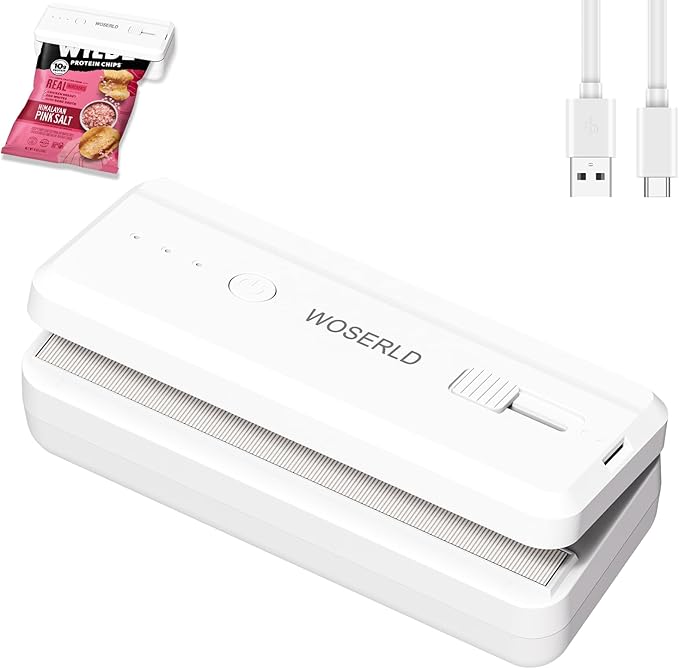 Mini Bag Sealer 2 in 1 Chip Bag Sealer and Cutter USB Rechargeable Heat Sealer Machine Sealer Portable sealer with Lithium 1300mAh Battery kitchen food packaging bag resealer(pure white)