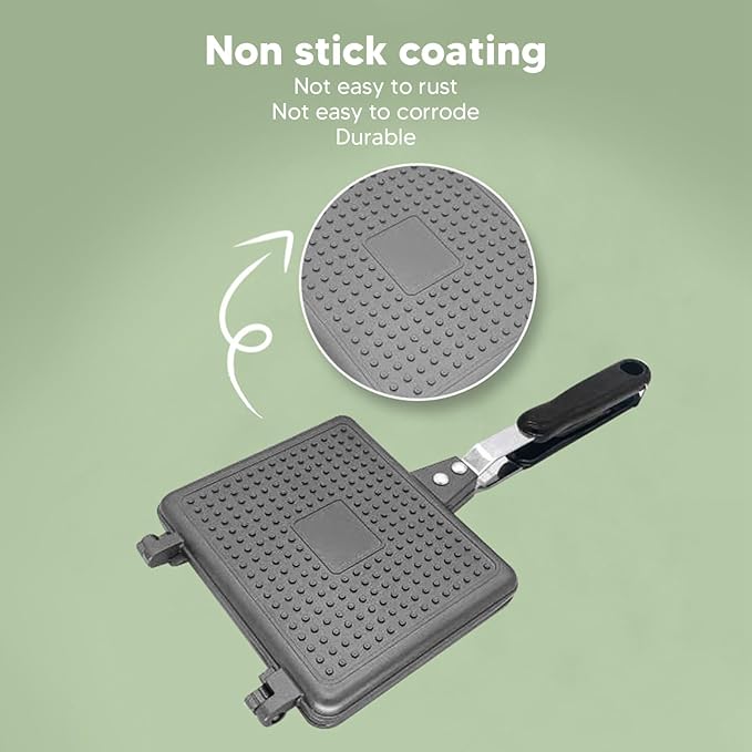 Waffle Baking Mold, Non Stick Cast Aluminum Waffle Maker, Easy Operation Square Waffle Pan for Stovetop, Indoor Outdoor Cooking, Uniform Heating with Thermal Insulation Handle
