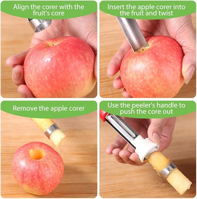2-in-1 Corer Remover,Red Bell Pepper Seed Corer Apple Corer and Peeler,Fruit Core Extractor Tool,Stainless Steel Corer Tool for Vegetables Fruit Corer Kitchen Gadget (1, Grey Green)