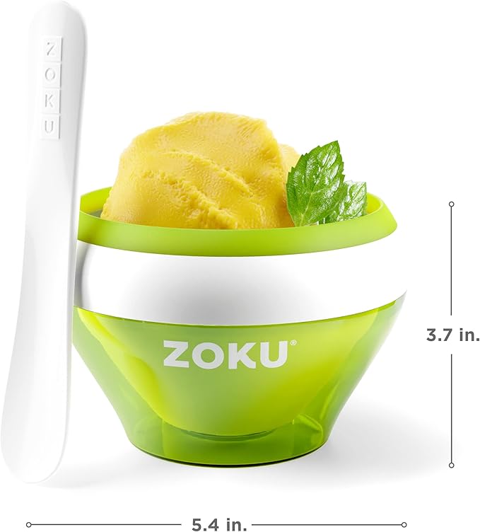 ZOKU Ice Cream Maker, Compact Make and Serve Bowl with Stainless Steel Freezer Core Creates Soft Serve, Frozen Yogurt, Ice Cream and More in Minutes, BPA-free, Green