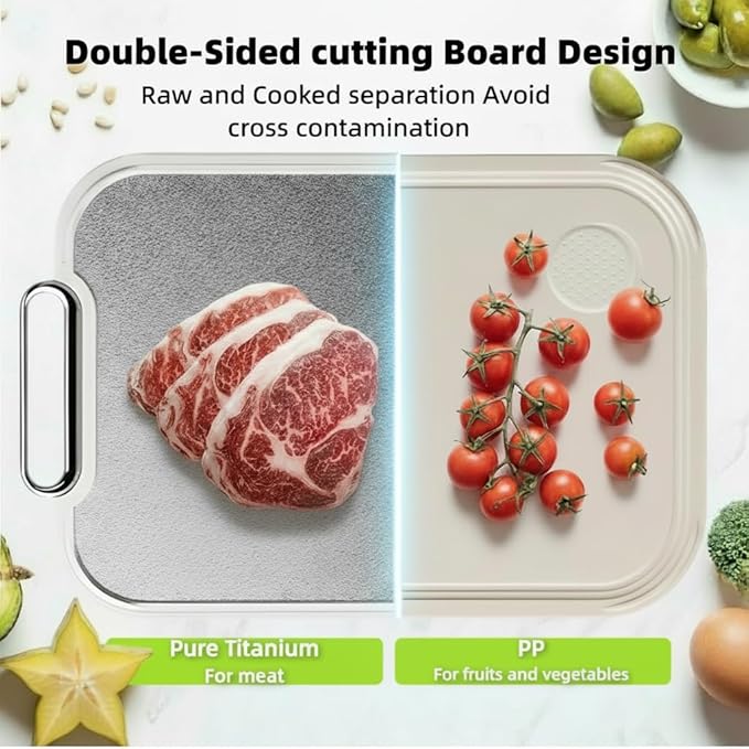 Cutting Board for Kitchen, Cutting Boards Non Toxic Double Sided Metal Pure Titanium and Wheat Straw PP Chopping Board Food Grade Easy to Clean Large Size 16"*10"*0.9"