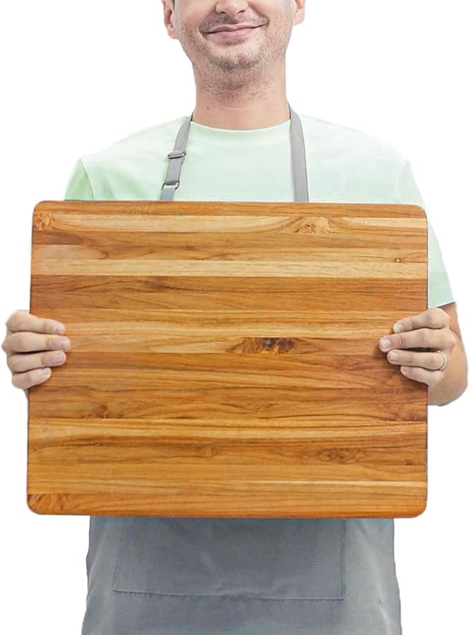 BEEFURNI Teak Wood Cutting Board with Hand Grip (S, 18x14x1"), Small Wooden Cutting Boards for Kitchen, Durable Chopping Board Wood, Butcher Block, Charcuterie Board, Christmas Gifts, 1-Year Warranty