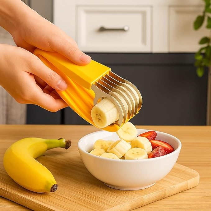 CocoLine & Co. Banana Slicer – Easy Fruit Cutter Tool for Even Banana Slices, BPA-Free Plastic, Yellow
