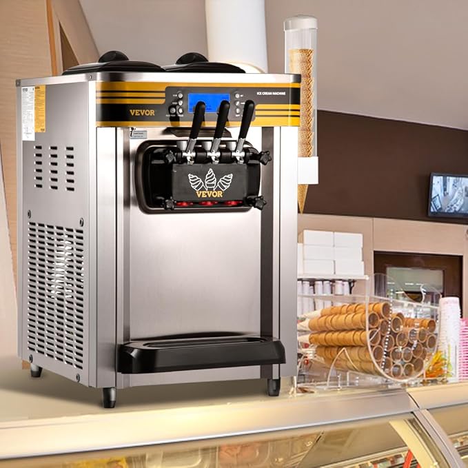 VEVOR Commercial Ice Cream Maker, 22-30L/H Yield, 2350W Countertop Soft Serve Machine with 2x6L Hopper 2L Cylinder LCD Panel Puffing Shortage Alarm, Frozen Yogurt Maker for Restaurant Snack Bar