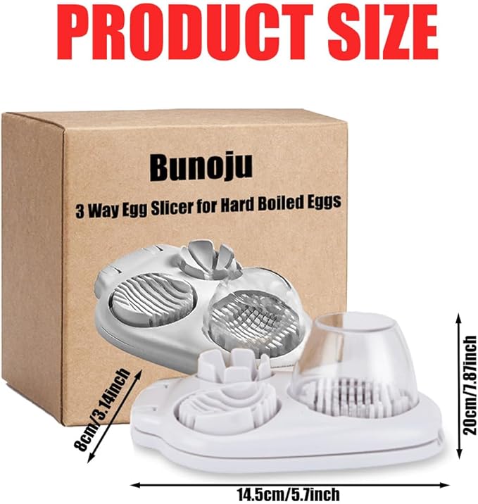 3 in 1 Egg Slicer, Bunoju 3 Way Egg Slicer for Hard Boiled Eggs, Heavy Duty 304 Stainless Steel, Strawberry Grape Slicer for Soft Fruit Mushroom Home Use, Ideal Kitchen Chopper Tool (2PCS)