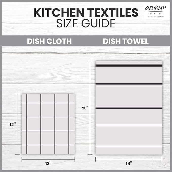 AMOUR INFINI Cotton Kitchen Dish Cloths Set of 8 – Highly Absorbent, Super Soft Premium Terry Cleaning Cloth (12"x12" Inch) Premium Dishcloths for Washing Dishes (Dark Grey)