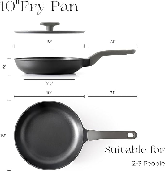 PRICUSIS Nonstick Frying Pan with Lid, 8/10 Inch Skillet with Stay Cool Handle, Fully Coated, Induction Compatible & Oven Safe, 100% Dishwasher Safe, PTFE & PFOA Free（10 Inch, Black Sesame）