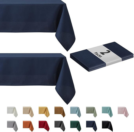 maxmill 2 Pack Rectangle 52 x 70 Inch, Navy Blue Textured Tablecloth Waterproof Spillproof Wrinkle Free Table Cloth for Kitchen Dining Decoration, Fabric Table Cover for Outdoor and Indoor Use