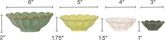 Creative Co-Op 4-Piece Stoneware Reactive Glaze Flower Shaped Bowl Set, Multicolor