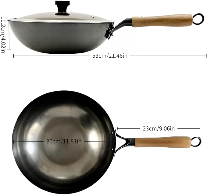 Calmabode 12 Inch Round Bottom Hand Hammered Carbon Steel Wok - Traditional Forged Stir Fry Pan, Fast Heat Conduction, No Hot Spots, Non-Toxic Uncoated for Gas Stove, Home & Professional Kitchen