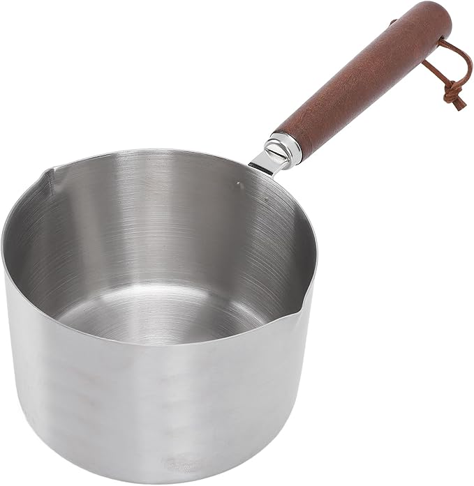 Jonlaki 304 Stainless Steel Warmer Pot with Wooden Handle Milk Boiling and Heating Pan for Kitchen Cooking