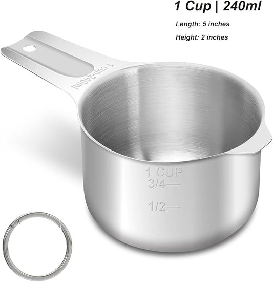1 Cup (240 ml | 8 oz | 240 cc) Stainless Steel Measuring Cup, Metal Measuring Cup for Cooking & Baking