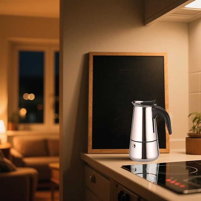 Espresso Maker 6 Cup Moka Pot Stainless Steel Percolator coffee pot, Compatible with Gas, Electric, Ceramic, and Induction stovetops(10 fl oz/300 ml)