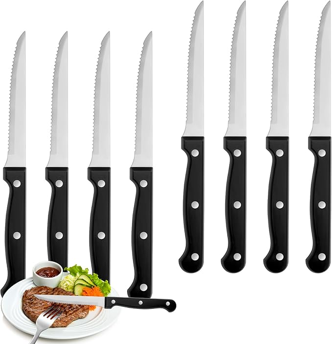 Steak Knives Set of 24, Sharp Triple Rivet Steak Knife Sets, High-Carbon Stainless Steel Serrated Blades, Ergonomic Handles Serrated Steak Knives, Dinner Knife for Kitchen Restaurant, Dishwasher Safe