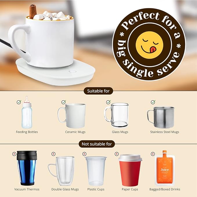 Amruta Auto On/Off Gravity Induction Coffee Mug Warmer, Warming Plate for Coffee Mugs Tea Cups, Great for Beverages Coffee, Tea, Cocoa, Milk, Water (Warmer-White)