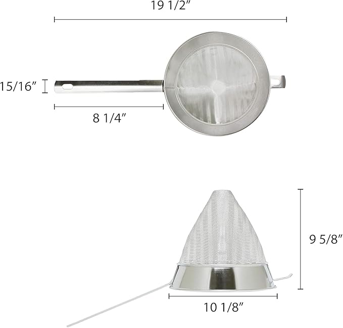 TrueCraftware- 3 qt. Stainless Steel 10" Bouillon Strainer Fine Mesh- Cone Shaped Strainer Food Strainer Juice Strainer Kitchen Tools Food Colander For Straining Seeds Beans Sauces