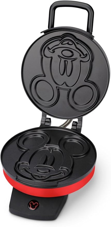 Disney Mickey Mouse Waffle Maker by Select Brands - Nonstick Waffle Iron for Fun Mickey-Shaped Waffles - Disney Kitchen Gift - 800 Watts - Red