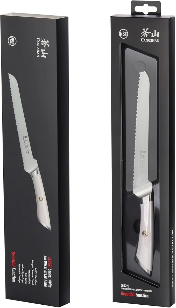 Cangshan ELBERT Series German Steel Forged 8" Offset Bread Knife (White)