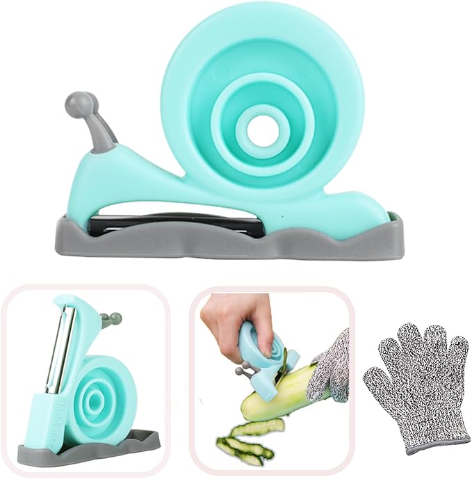 Kibbidea Vegetable Peeler, Kids Potato Fruit Peeler for Kitchen with Cut-proof Glove, Kids Cute Kitchen Accessories (Blue)
