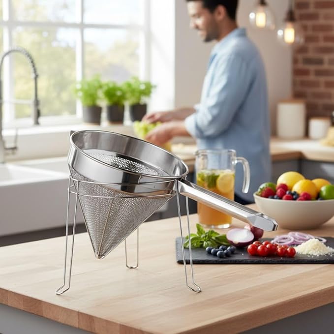 Soro Essentials- 8" Stainless Steel China Cap Strainer Fine Mesh- Cone Shaped Strainers Food Strainer Juice Strainer Kitchen Tools Food Strainer for Straining Seeds Beans Sauces Home Kitchen