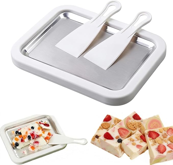 Rolled Ice Cream Maker, Portable Instant Rolled Ice Cream Tray with Dual Scrapers, DIY Rolled Ice Cream Homemade Italian Ice Cream, Sorbet, Frozen Yogurt tray (White)