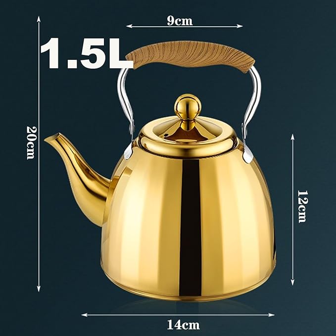 Gold Tea Kettle Stovetop with Infuser, 304 Stainless Steel Teapot for All Stovetops(1.5L)