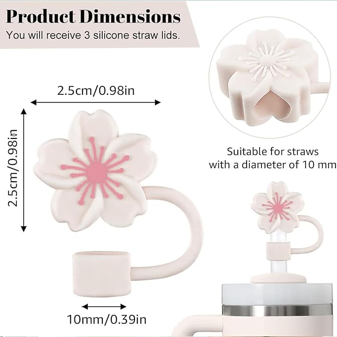 8Pcs Flowers Straw Topper for Stanley Straw Cap Accessories Cute Floral Designs Spring Silicone Straws Tip Covers for Stanley Cups 10mm Dust-Proof Straws Lids Accessories for Women