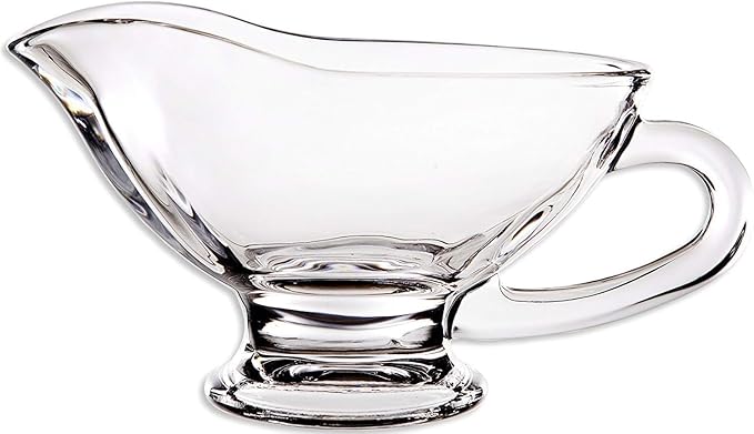 Classic Glass Gravy Dish with Handle - Sleek & Elegant with A Beautiful Shine- For Salad Dressing, Syrup, Sauces or Broth - Gift Item or Home Decor, 10 oz