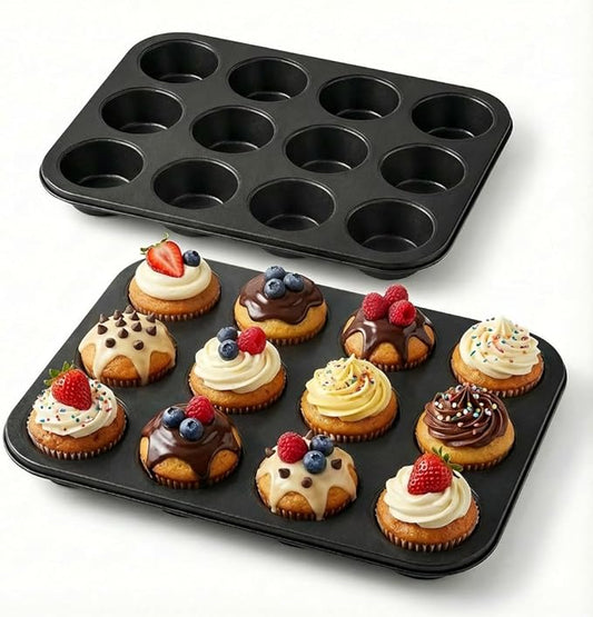 Flajepetals 2 Pack Muffin Tin,Nonstick Cupcake Pan Set,Carbon Steel 12 Cupcake Tray,Cupcake Pans for Baking, Cup Cake Pans for Baking