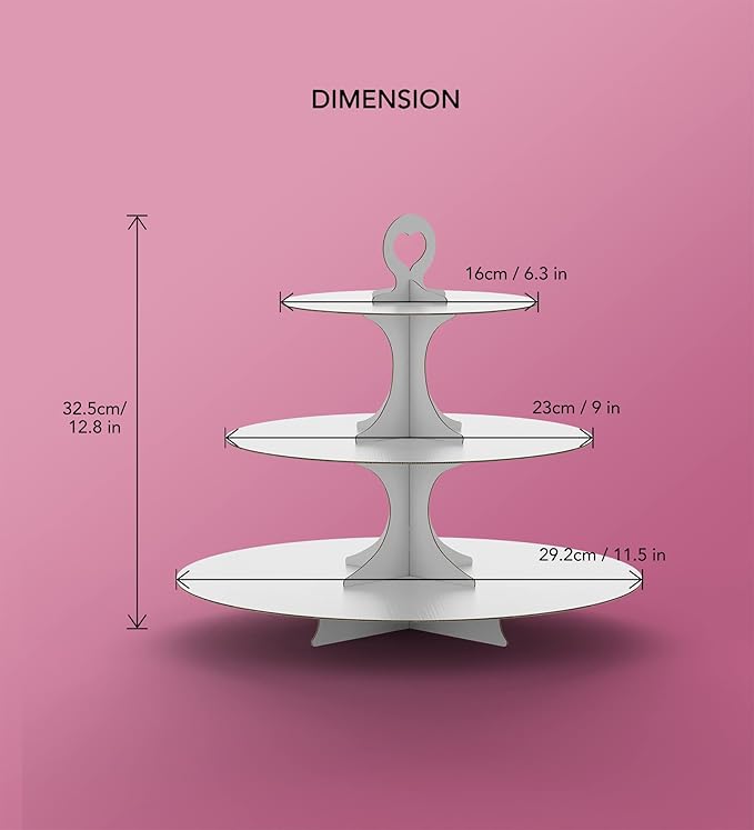 BLISSUR Cupcake Stand Tower, White, 3 Tiered, Cup Cake Stand Cardboard Dessert Holder for Parties (White, 1 Pack)
