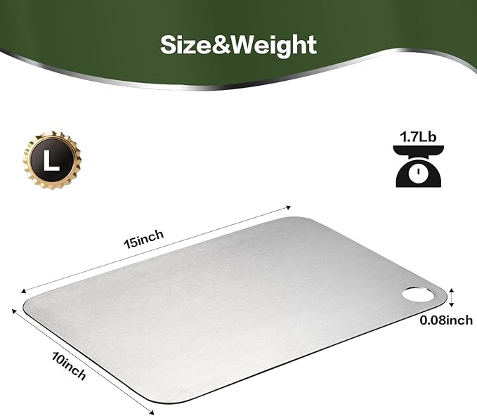 Titanium Cutting Board, 15” Non Toxic Cutting Boards for Kitchen - Cutting Edge Hygiene & Durability, Double Sided Pure Titanium Cutting Mat for Meat Fruit & Vegetable, L Size