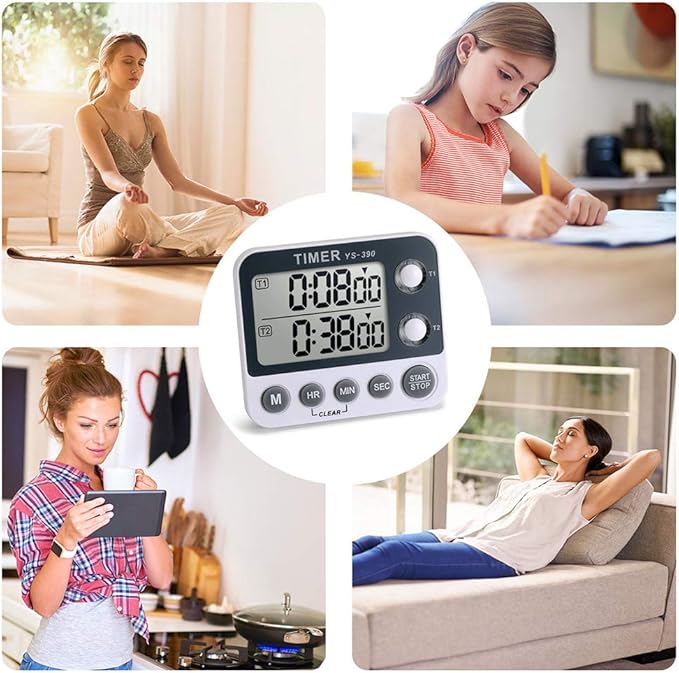 HomeMall Digital Kitchen Cooking Timer, Dual Count Up & Down with Magnetic Back, Large Display, Adjustable Volume and Flashing Alarm Light, ON/Off Switch Stopwatch, Battery Included