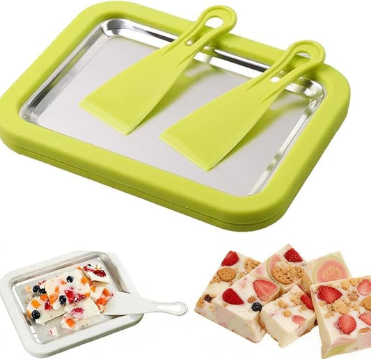 Rolled Ice Cream Maker, Portable Instant Rolled Ice Cream Tray with Dual Scrapers, DIY Rolled Ice Cream Homemade Italian Ice Cream, Sorbet, Frozen Yogurt tray (Green)