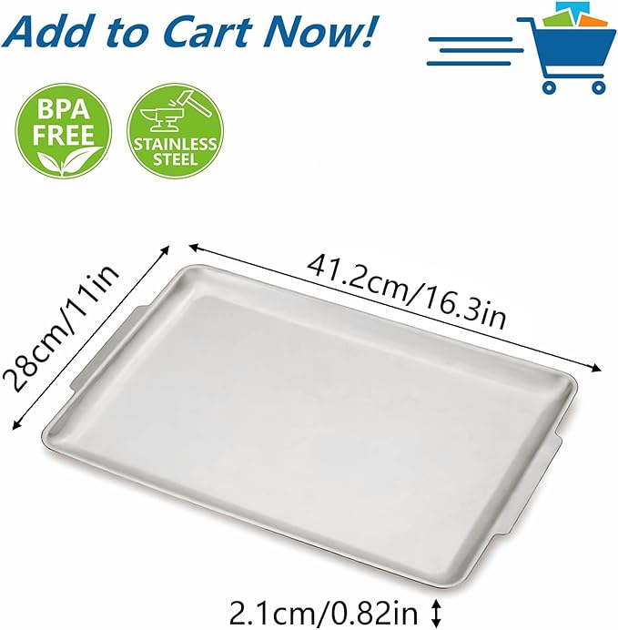 16.3" x 11" Large Serving Platters Set of 2, Stainless Steel Heavy-Duty Large Serving Trays, Silver Rectangular Plates for Food, Fruit, Party, Wedding, Christmas, Chip and Scratch Resistant
