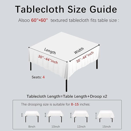 Alsoo Textured Table Cloth for Square Tables 60×60 Inch Waterproof Linen Table Cloth Spill Proof and Wrinkle Free Table Cover for Dining Table,Farmhouse Kitchen, Parties and Holidays,White